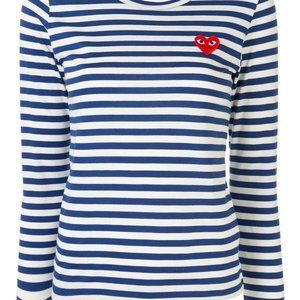 Comme Des Garçons Play striped logo-patch T-shirt - size large